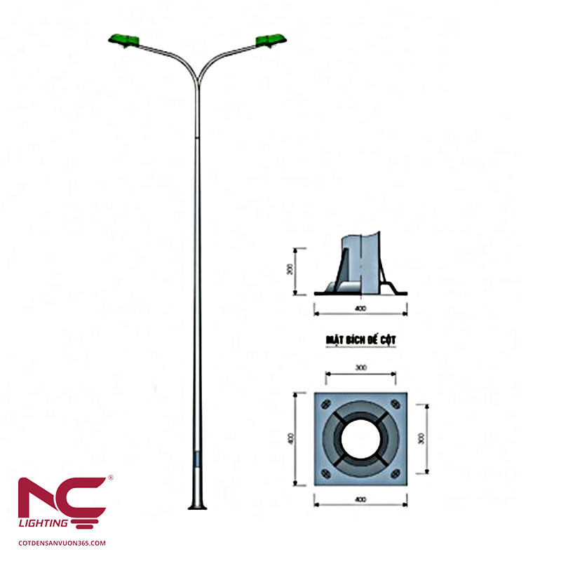 Cột Đèn Tròn Côn Liền Cần Kép 5 Cột Đèn Tròn Côn Liền Cần Kép