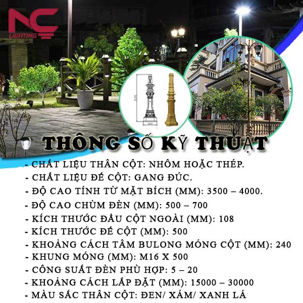 Thông số kỹ thuật cột đèn sân vườn nclighting, Cột Đèn Sân Vườn Bambo