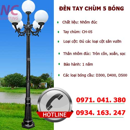 Báo giá đèn sân vườn 5 bóng, đèn chùm 5 bóng