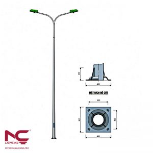 Cột Đèn Tròn Côn Liền Cần Kép