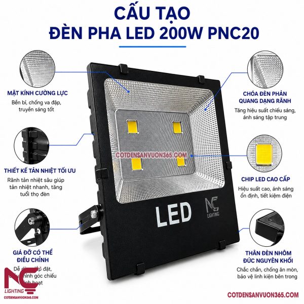 Đèn Pha Led PNC-20 P=200W 24 Đèn Pha Led PNC-20 P=200W