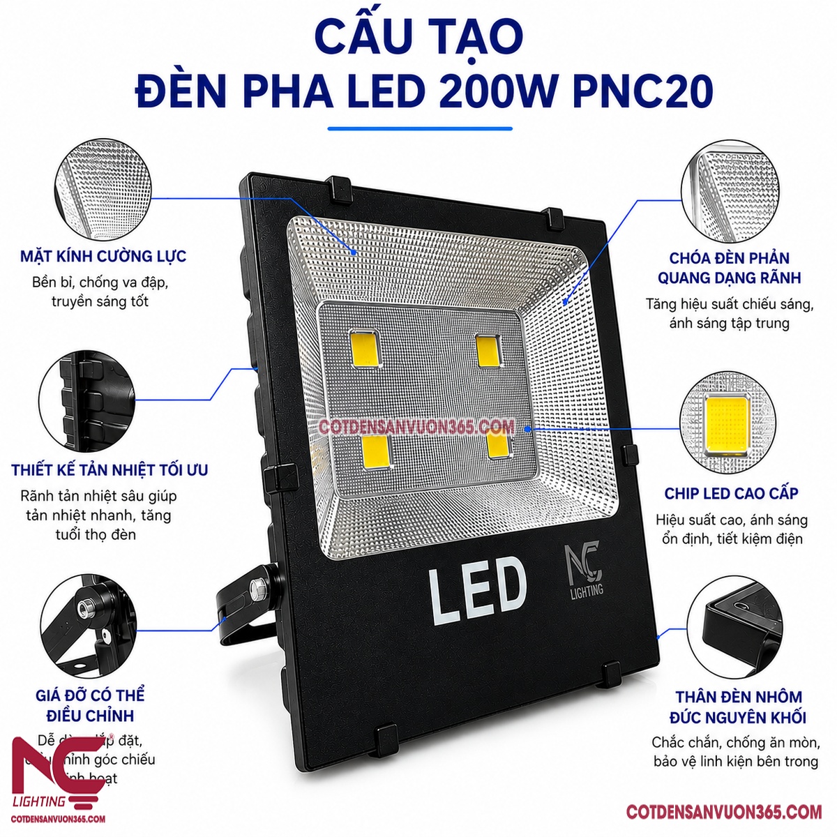 Đèn Pha Led PNC-20 P=200W 9 Đèn Pha Led PNC-20 P=200W