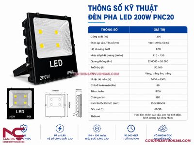 Đèn Pha Led PNC-20 P=200W 20 Đèn Pha Led PNC-20 P=200W
