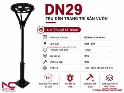 Đèn nấm sân vườn DN29 25 Cột đèn sân vườn DN29