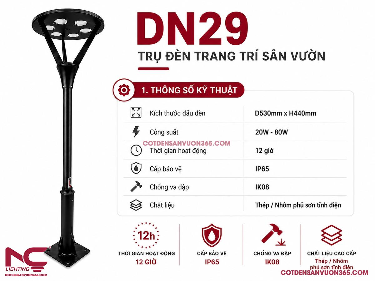 Đèn nấm sân vườn DN29 14 Cột đèn sân vườn DN29
