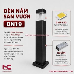 Đèn Nấm Vuông Đầu Nhựa Trong DN19