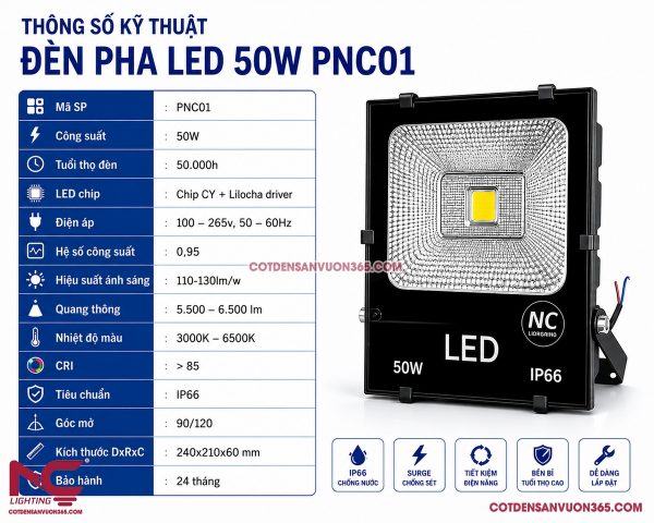 Đèn Pha Led PNC-01 P=50W
