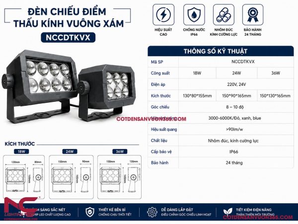 Đèn Chiếu Điểm Thấu Kính Vuông Xám NCCDTKVX