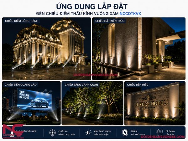 Đèn Chiếu Điểm Thấu Kính Vuông Xám NCCDTKVX