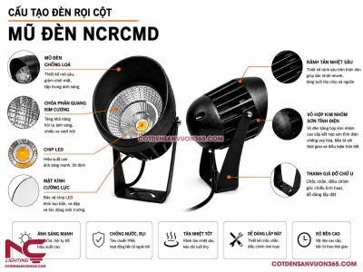 Đèn Rọi Cột Mũ Đen NCRCMD