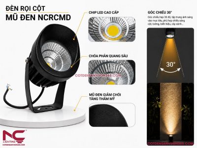 Đèn Rọi Cột Mũ Đen NCRCMD