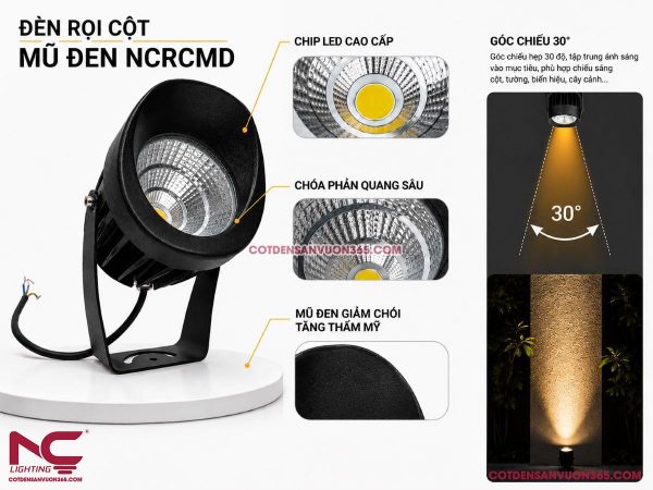 Đèn Rọi Cột Mũ Đen NCRCMD