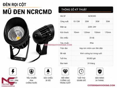Đèn Rọi Cột Mũ Đen NCRCMD