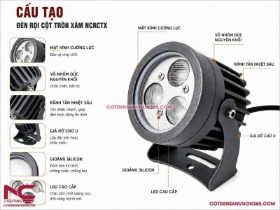 Đèn Rọi Cột Tròn Xám NCRCTX Cột đèn sân vườn 365