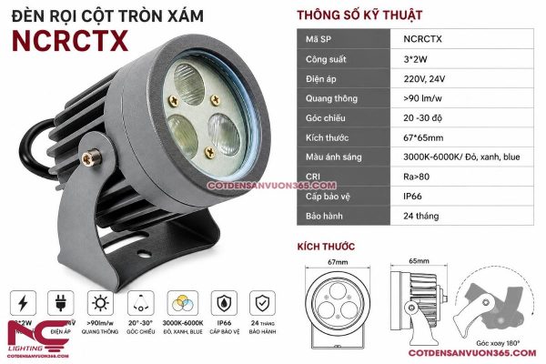 Đèn Rọi Cột Tròn Xám NCRCTX