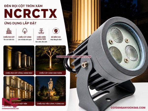 Đèn Rọi Cột Tròn Xám NCRCTX