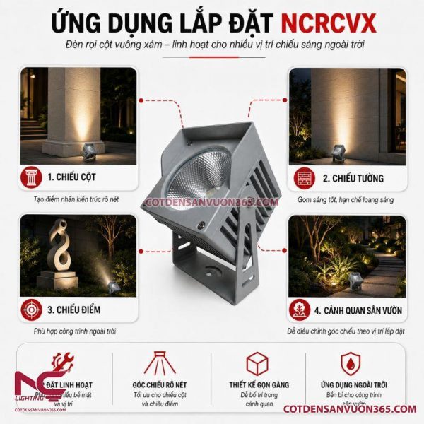 Đèn Rọi Cột Vuông Xám NCRCVX