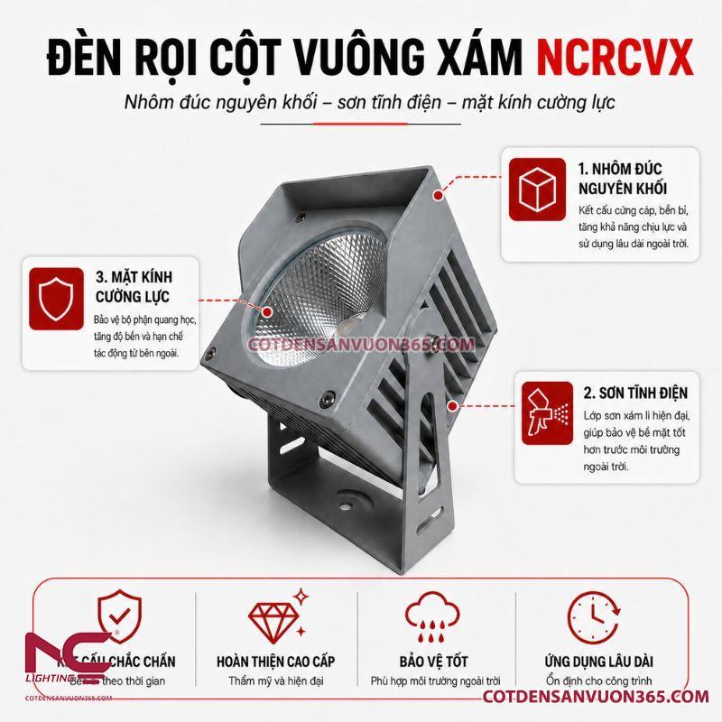 Đèn Rọi Cột Vuông Xám NCRCVX 31 Đèn Rọi Cột Vuông Xám NCRCVX