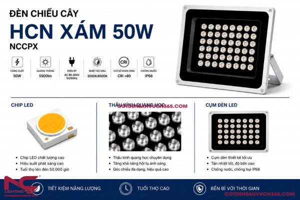 Đèn Chiếu Cây HCN Xám 50W NCCPX