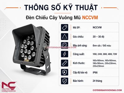 Đèn Chiếu Cây Vuông Mũ NCCVM 21 Đèn Chiếu Cây Vuông Mũ NCCVM