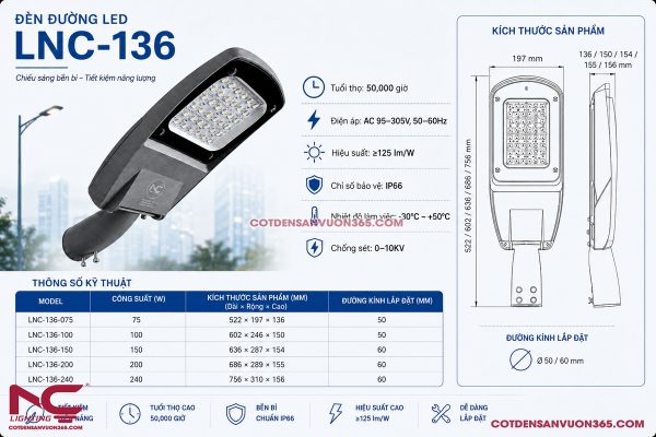 Đèn đường led LNC-136