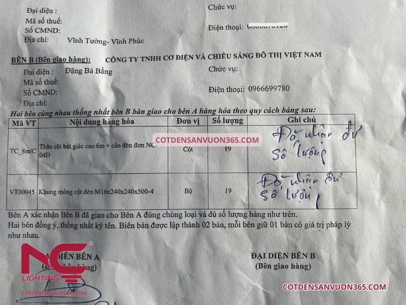 Công trình xây dựng tại Vĩnh Tường - Vĩnh Phúc 7 19 cột đèn cao áp cùng cần đèn mã 04 cho công trình tại Vĩnh Tường – Vĩnh Phúc