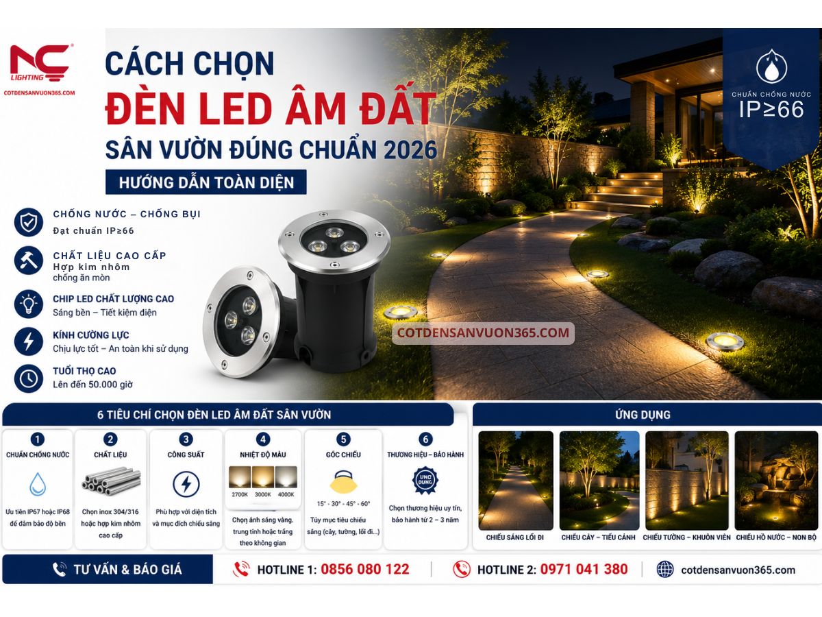 Cách Chọn Đèn LED Âm Đất Sân Vườn Đúng Chuẩn 2026