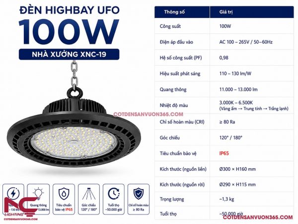 Đèn Led Nhà Xưởng IP65 Highbay UFO XNC-19