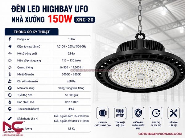 Đèn LED Nhà Xưởng Highbay UFO 150W XNC-20