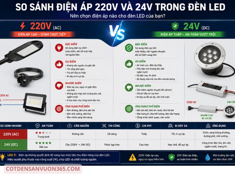 So Sánh Điện Áp 220V và 24V Trong Đèn LED