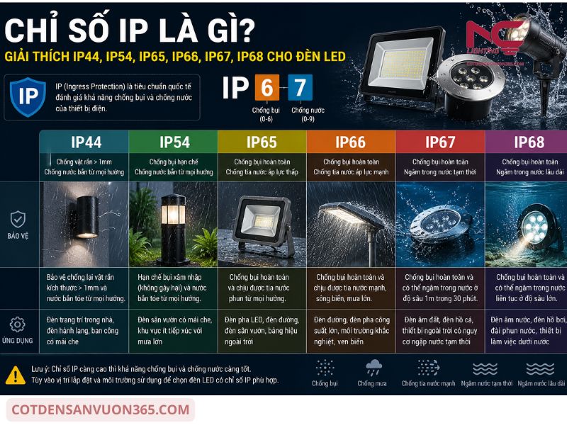 Chỉ số IP là gì? Giải thích IP44 IP54 IP65, IP66, IP67, IP68