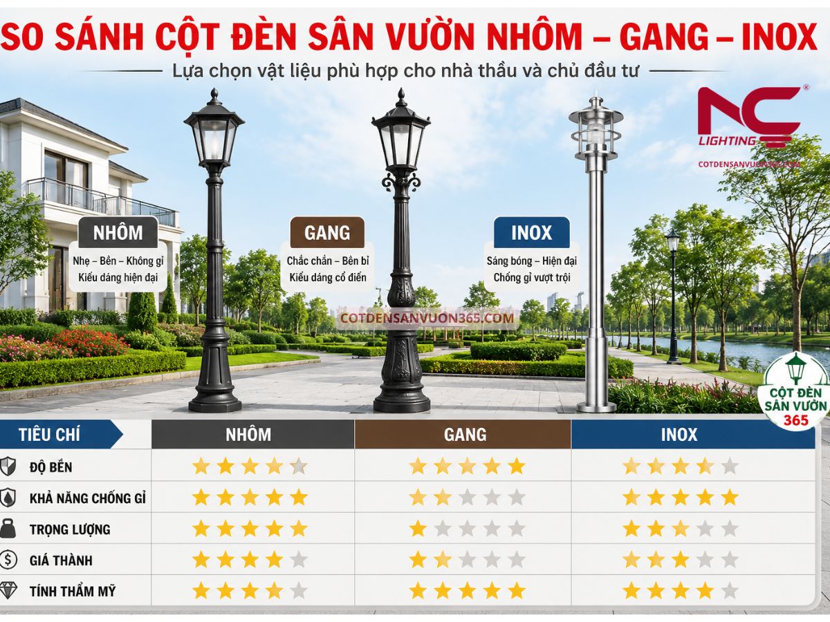 Nên nua Cột đèn sân vườn bằng chất liệu gì?