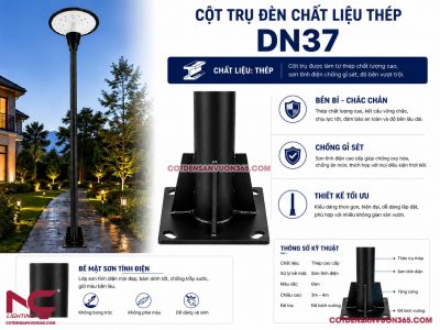 Cột Đèn Sân Vườn DN37 Thép Sơn Tĩnh Điện Bền Đẹp