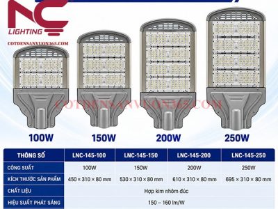 Thông số kỹ thuật đèn LED đường phố LNC-145